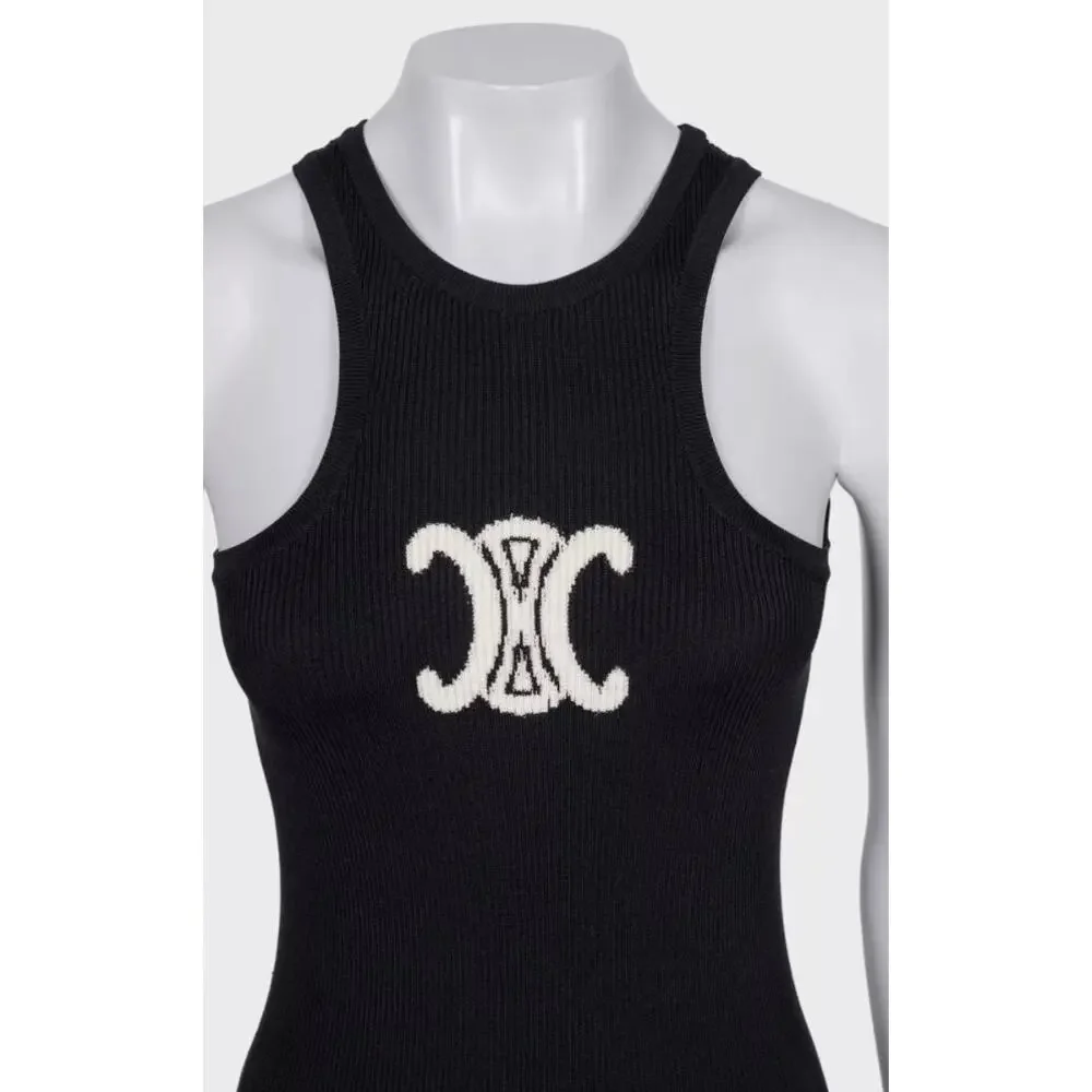 Celine Black Logo Bodycon Silk Blend Dress - Size M - Picture 4 of 7